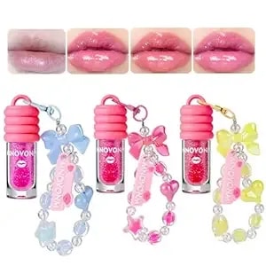 3pcs Lip Gloss Set With Cute Bracelet Designs, Kids Tinted Non Toxic Lip Gloss, High Shine & Moisturizing, Long Lasting Wear, Deep Hydrating Care And Repair Kit For Women And Girls