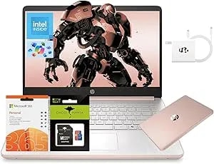 HP 14" Laptop, Intel Processor N150 (Beat i3) 16GB RAM 256GB Storage(128GB UFS + 128GB SD Card) 1-Year Office 365 Copilot AI Win11 WiFi6 Computer For Student Study Back To School W/GM Accessory