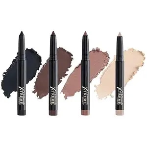 Xtreme Lashes Glideshadow Long Lasting Eyeshadow Stick Smoky Mattes Quad Set, Onyx, Chocolate, Sienna, Nude, Lightweight Cream To Powder Makeup, No Fallout, Lash Extension Safe