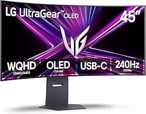 Lg 45gx900a-B 45-Inch Ultragear Wqhd (3440 X 1440) Oled Curved Gaming Monitor, 240hz, 0.03ms, Nvidia G-Sync, Vesa Displayhdr True Black 400, Hdmi 2.1, Displayport, Usb Type-C Pd 65w, Black