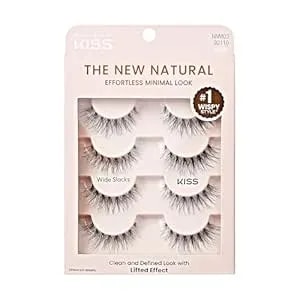 Kiss The New Natural, False Eyelashes, 'Wide Slacks', 12mm, Includes 4 Pairs Of Lashes, Easy To Apply, Reusable Lash Clusters
