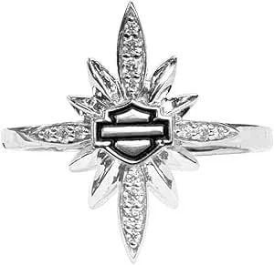 Harley-Davidson Women'S Starburst Encrusted Bling Ring, Silver Finish hdr0457