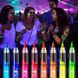 Neon Face Paint Markers, 2026 New Glow In The Dark Body Paint, Washable Temporary Tattoo Pens For Skin Glow Under Black Light Festival Party Supplies (8 Colors)