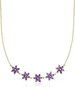 Ross-Simons 4.00 Ct. T.W. Amethyst Flower Necklace In 18kt Gold Over Sterling. 18 Inches