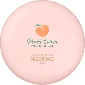 Skinfood Peach Cotton Pore Blur Pact - Sebum Control Pack With Silky Texture - Long Lasting Makeup Fixing - Pore Primer With Mineral Powder For Oily Skin - Stocking Stuffers - Pore Quick Minimizer