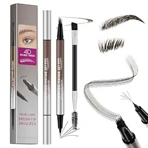 Dual End Microblading Brow Pen,Waterproof Long Lasting 4d Hair-Black Brown - Dual-Sided Design With 4-Prong Micro Tip & Blending Spoolie,4d Natural Hair-Like Strokes,All-Day Sweat Resistant Eyebrow