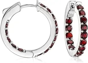Ross-Simons 2.50 Ct. T.W. Garnet Inside-Outside Hoop Earrings In Sterling Silver