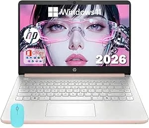 HP 14 Elite Laptop, 8GB RAM, 1.12TB Total Storage (64GB+64GB MSD+1TB Cloud), Rose Gold Pink, Office 365, Intel Multi-Core, Win11, Copilot AI, 11Hr Battery, Alpacatec Mouse