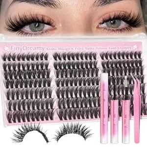 Manga Lash Clusters Kit Spikes Wispy Cluster Eyelash Extensions Kit Fluffy Fairy Individual Lashes Clusters Anime Volume Lash Extension Natural D Curl Lash Bond And Seal(10-18mm Kit 210pcs)