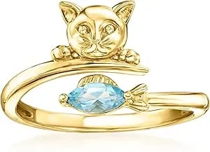 Ross-Simons 0.20 Carat Swiss Blue Topaz Cat And Fish Ring In 18kt Gold Over Sterling