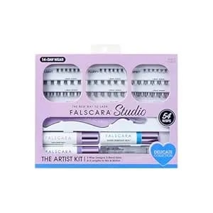 Falscara Studio Lash Extension Kit, 54 Stackable Lash Clusters, Light Volume, 8mm-12mm, ‘Delicate’, False Eyelashes, Infusebond, Water-Resistant Seal, Bondboost, Hydro Cleanser, Applicator
