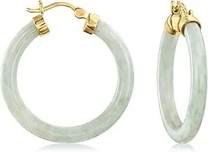 Ross-Simons Jade Hoop Earrings With 18kt Gold Over Sterling
