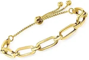 Ross-Simons Italian 18kt Gold Over Sterling Paper Clip Link Bolo Bracelet