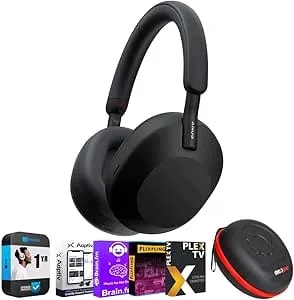 Sony wh1000xm5/B Wireless Industry Leading Noise Canceling Headphones, Black Bundle With Premium 2 Yr Cps Enhanced Protection Pack, Deco Gear Headphone Case And Audio Entertainment Essentials Bundle