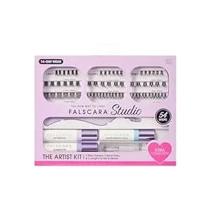 Falscara Studio Lash Extension Kit, 54 Stackable Lash Clusters, Medium Volume, 10mm-14mm, ‘Xtra’, False Eyelashes, Infusebond, Water-Resistant Seal, Bondboost, Hydro Cleanser, Applicator