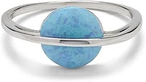 Pura Vida Silver Or Rose Gold-Plated Opal Saturn Ring - Synthetic Stone, Brass Band Design - Sizes 5-9