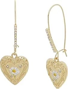 Betsey Johnson Women'S Sweetheart Daisy Heart Dangle Earrings