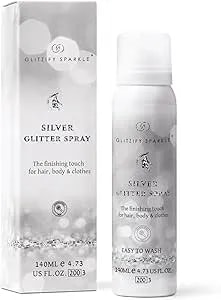 Silver Body Glitter Spray, Large 4.73oz - Glitter Hairspray For Hair, Body, Clothes & Fabric - Festival Rave Party Concert Makeup - Long-Lasting Quick-Dry Washable Microplastics-Free Shimmer Spray