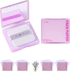 Oil Blotting Paper For Face, 500 Sheets With Mirror & Puff, Multiple Refills, Absorbs Excess Oil Instantly, Natural Oil Control Film, Lavender