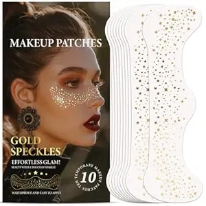 Glitter Freckles Face Tattoo 10 Pcs, Sparkle Speckles Face Glitter Patches, Waterproof Gold Freckles Temporary Face Tattoos Stickers, Glow Up Makeup (Gold) (10p-Gold-03)