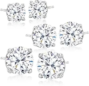 Ross-Simons 6.00 Ct. T.W. Cz Jewelry Set: 3 Pairs Of Stud Earrings In Sterling Silver