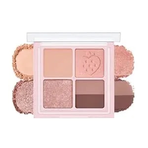 Peripera Ink Pocket Shadow Palette, Eyeshadow Quads, Creamy Formula, Blendable Matte & Shimmer Shades, Easy To Apply (008 Strawberry In Mute, One Size)