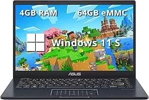 ASUS 14" Laptop, 14" FHD Display, Intel Celeron N4500, 4GB Memory, 64GB Emmc, Touchpad, Webcam, HDMI, Wi-Fi, Windows 11 Home, Quiet Blue (Renewed)