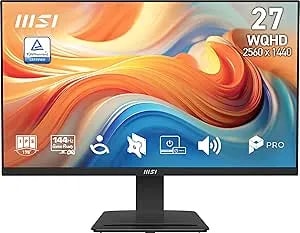 Msi Pro mp273q e14 27-Inch Ips 2560 X 1440 (Qhd) Computer Monitor, 144hz,Adaptive-Synch, Hdmi, Dp Port, Vesa Mountable, Tilt, Speaker, 1ms, Black