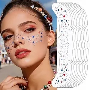 4th Of July Glitter Freckle Tattoos 10pcs Red White And Blue Star Face Tattoos Waterproof Patriotic Face Stickers For Memorial Day Usa 250 Independence Day Party Supplies