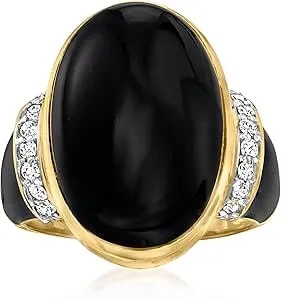 Ross-Simons Onyx And .22 Ct. T.W. Diamond Ring With Black Enamel In 18kt Gold Over Sterling