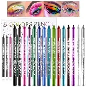 15 Colorful Eyeliner Pen Set, Eye Shadow Pencil, Pearl Eyeliner Kit Metallic Glitter Colored Eye Liner For Women Eye&Lip Liner Professional Waterproof Eye Makeup