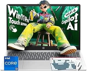 Hp 2026 Touchscreen Laptop For Student And Business, Intel 13th Core i3‑1315u (Up To 4.5ghz), Windows 11 Pro, Copilot Ai, Numeric Keyboard, Wi‑Fi 6, With Patented Kb Kit (16gb Ram - 512gb Ssd)