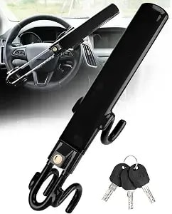 Tevlaphee Steering Wheel Lock Anti-Theft Car Device Heavy Duty Security Car Lock Antitheft Locking Devices Great Deterrent Adjustable Car Wheel Lock Anti Theft For Vehicle Truck With 3 Keys(Black)