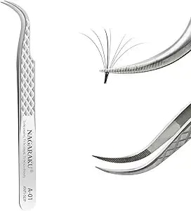 Nagaraku Eyelash Extension Tweezers Diamond Grip With Pattern On Tip Precision Durable Curved Professional For Classic Lash Fanning Volume (A-01)