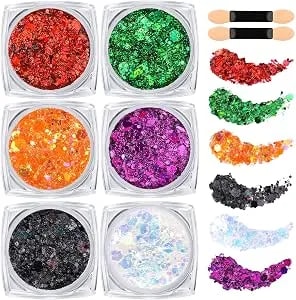 Teenitor 6 Colors Body Glitter Face Glitter For Women Kids, Halloween-Themed Color Face, Body Hair Glitter Gel, Sparkling Glitter Gel For Festival Concerts Cheer
