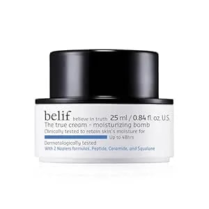 Belif Moisturizing Bomb – Daily Ceramide Moisturizer With Peptide & Squalane, 48hr Hydration & Anti-Aging Cream, Milky & Lightweight, Restores Skin Barrier, Korean Skincare, 0.84 Fl Oz (25ml)