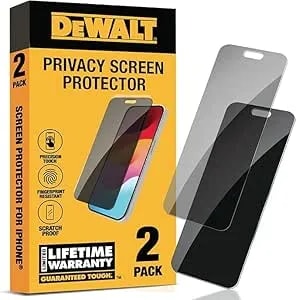 Dewalt Heavy Duty 2pack Privacy Screen Protector For Iphone 16 Pro Max, Sensor Protection, Dynamic Island Compatible, Antispy Tempered Glass [9h Hardness] Case Friendly High Response, Hd Image Quality