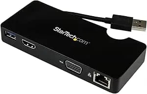 Startech.Com USB 3.0 To HDMI Or VGA Adapter Dock - USB 3.0 Mini Docking Station W/USB, Gbe Ports - Portable Universal Laptop Travel Hub (USB3SMDOCKHV), Black