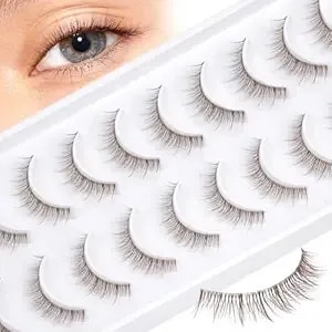 Lzm Brown False Lashes Strips Natural Look 10mm False Eyelashes Wispy Doll Eye Lashes C Curly Dark Brown Fake Lashes Short Slightly Faux Mink Eyelashes Strip 10 Pairs Pack(Brown 863)