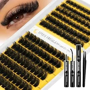 200d Fluffy Lash Clusters 10-18mm D Curly Volume Lash Cluster Mink Lash Extension Kit Wispy 3d Layered Thick Individual Lash Clusters Soft Comfort Wide Band With Lash Bond & Seal Epudy Fihsala