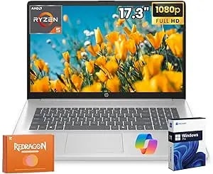 Hp 17 Inch Business Laptop Computer, Amd Ryzen 5 7430u(6 Core), 17.3” Fhd Led 300 Nits Display, 16gb Ram, 512gb Ssd, Windows 11 Pro, Copilot Ai, Wi-Fi 6, Bluetooth 5.4, Hd Cam, Accessories