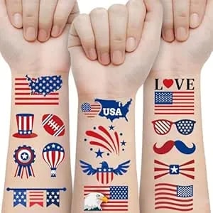 4th Of July Temporary Tattoos, 90pcs American Flag Red White Blue Fake Tattoo Stickers, Independence Day Fourth Of July Body Art Usa National Memorial Decorations For Labor Day Party