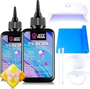 Let'S Resin Uv Resin With Light, Upgraded 200g Starter Kit For Jewelry