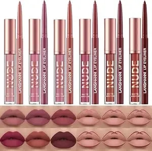 Langmanni 6 Matte Lipstick With 6 Lipliners Durable Makeup Set,Long-Lasting Non-Stick Cup Not Fade Waterproof Pigmented Velvet Lipgloss Kit Beauty Cosmetics Makeup Gift For Women (#A)