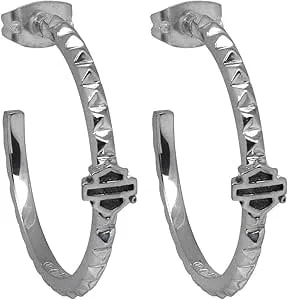 Harley-Davidson Women'S Earrings, Studded Bar & Shield Hoops, Silver hde0341