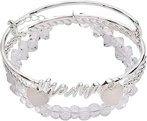 Alex And Ani Mama Bracelets - Women'S Bracelets Set Of 3, Expandable Wire Bangle, French Rope Cuff With Crystal Heart, Trendy Jewelry For Women