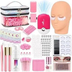 Eyelash Extension Kit For Beginners With Mannequin Head, Professional Lash Tech Starter Supplies And Practice Training Set