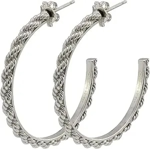 Harley-Davidson Women'S Sculpted Rope Large Hoop Earrings - Stainless Steel