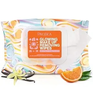 Pacifica Glowing Makeup Remover Wipes – With Glycolic Acid For Aha Exfoliating And Facial Cleansing – No Rinse Face Cleaning Towelettes – Dermatologist Tested, Vegan & Cruelty-Free – 30 Pack