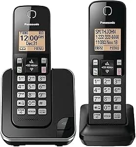 Panasonic Cordless Phone 2 Handsets System Expandable With Amber Backlit Display – Kx-tgc352b (Black)